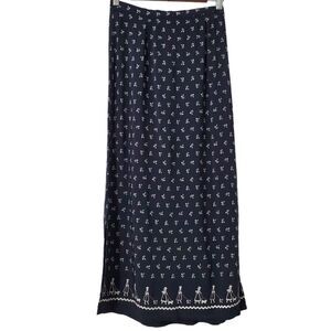 David Dart Midi Skirt Size M Black Dog Walking Floral Novelty Print Rayon Womens